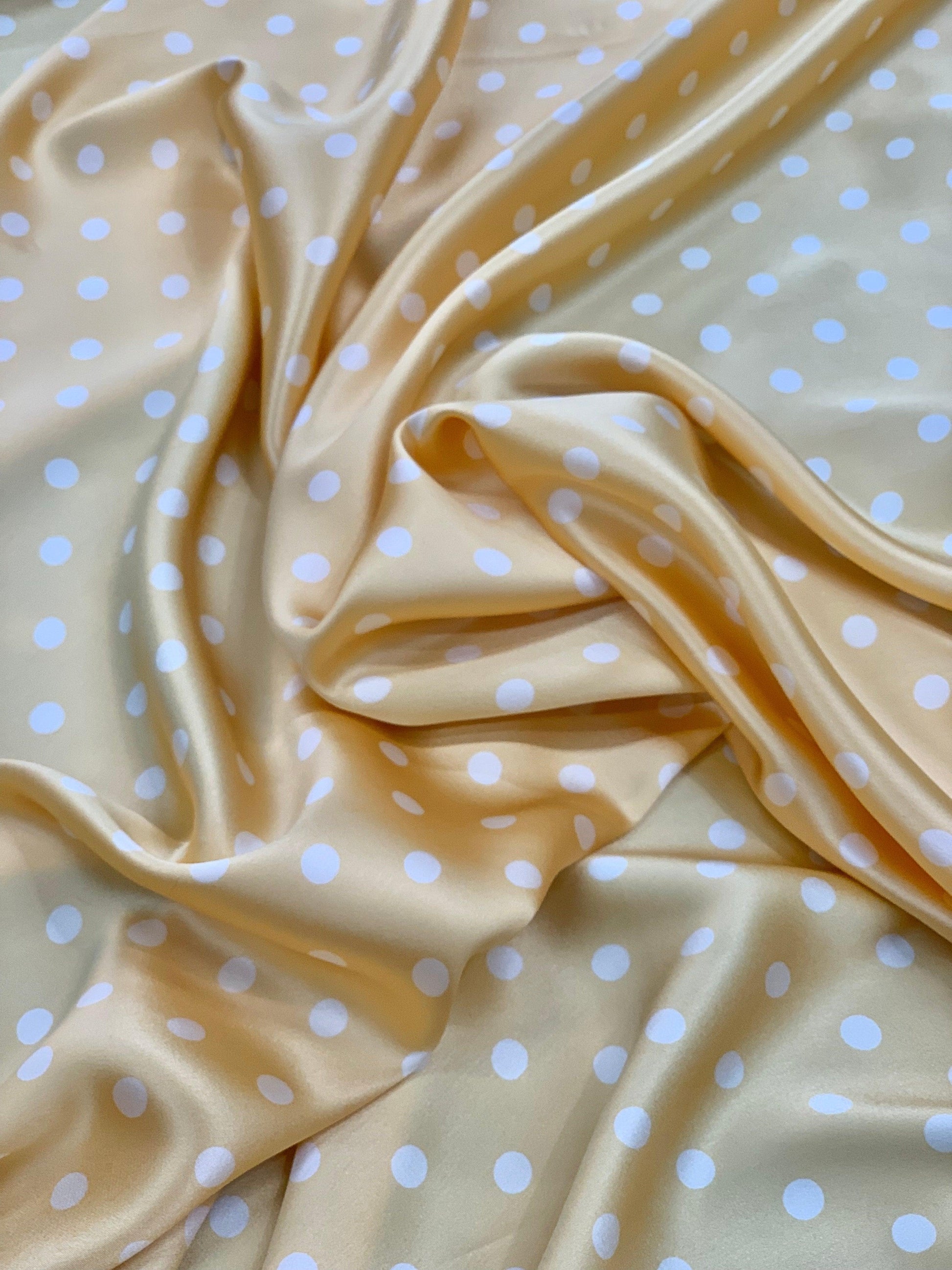 Gold and White Polka Dot Silk Charmeuse - Prime Fabrics