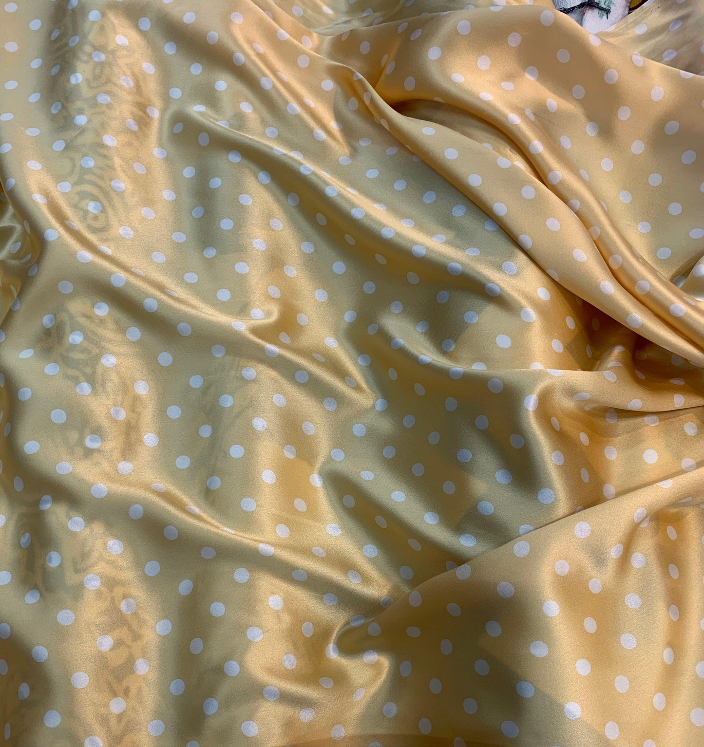 Gold and White Polka Dot Silk Charmeuse - Prime Fabrics