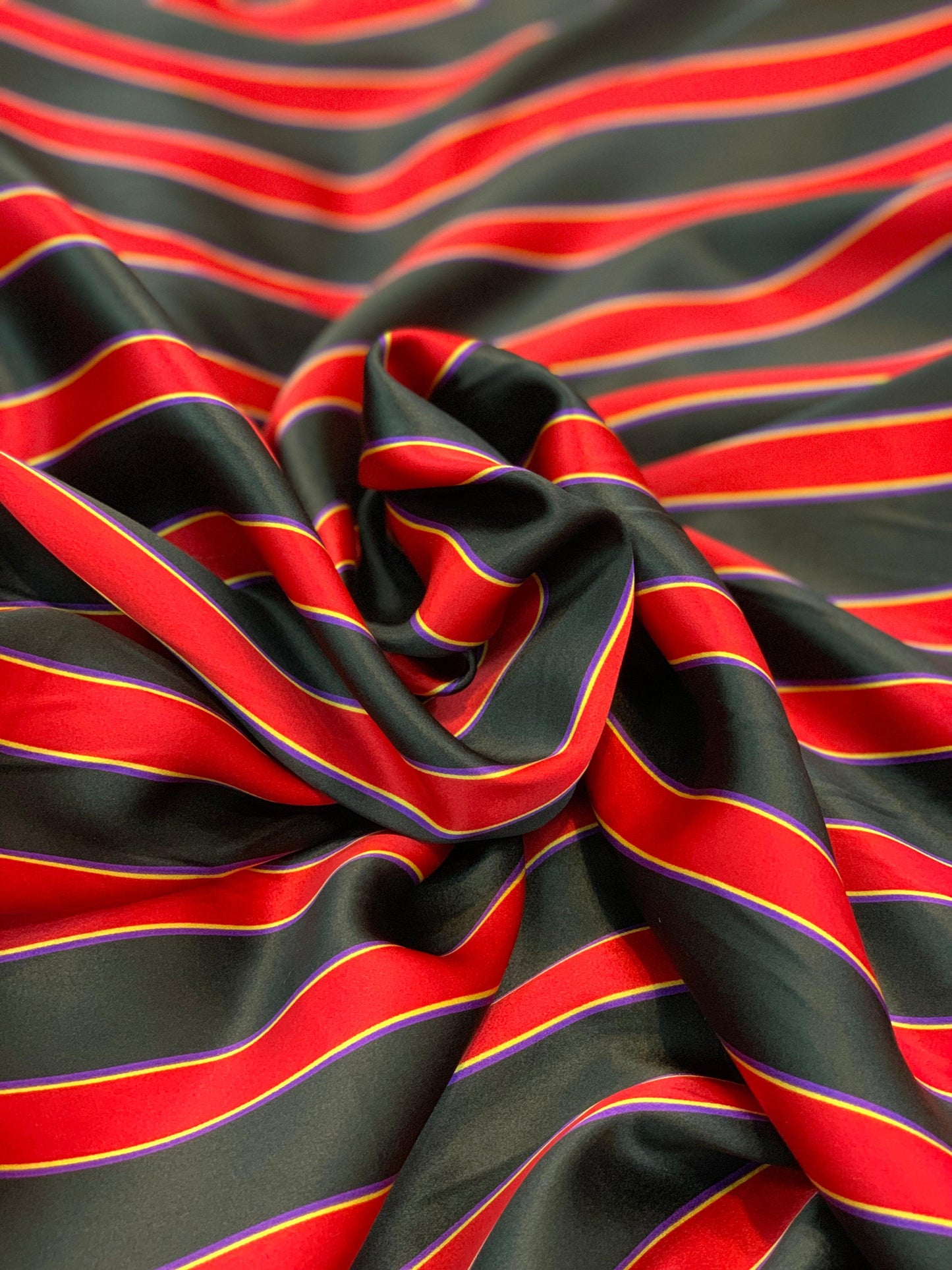 Red and Black Striped Silk Charmeuse - Prime Fabrics