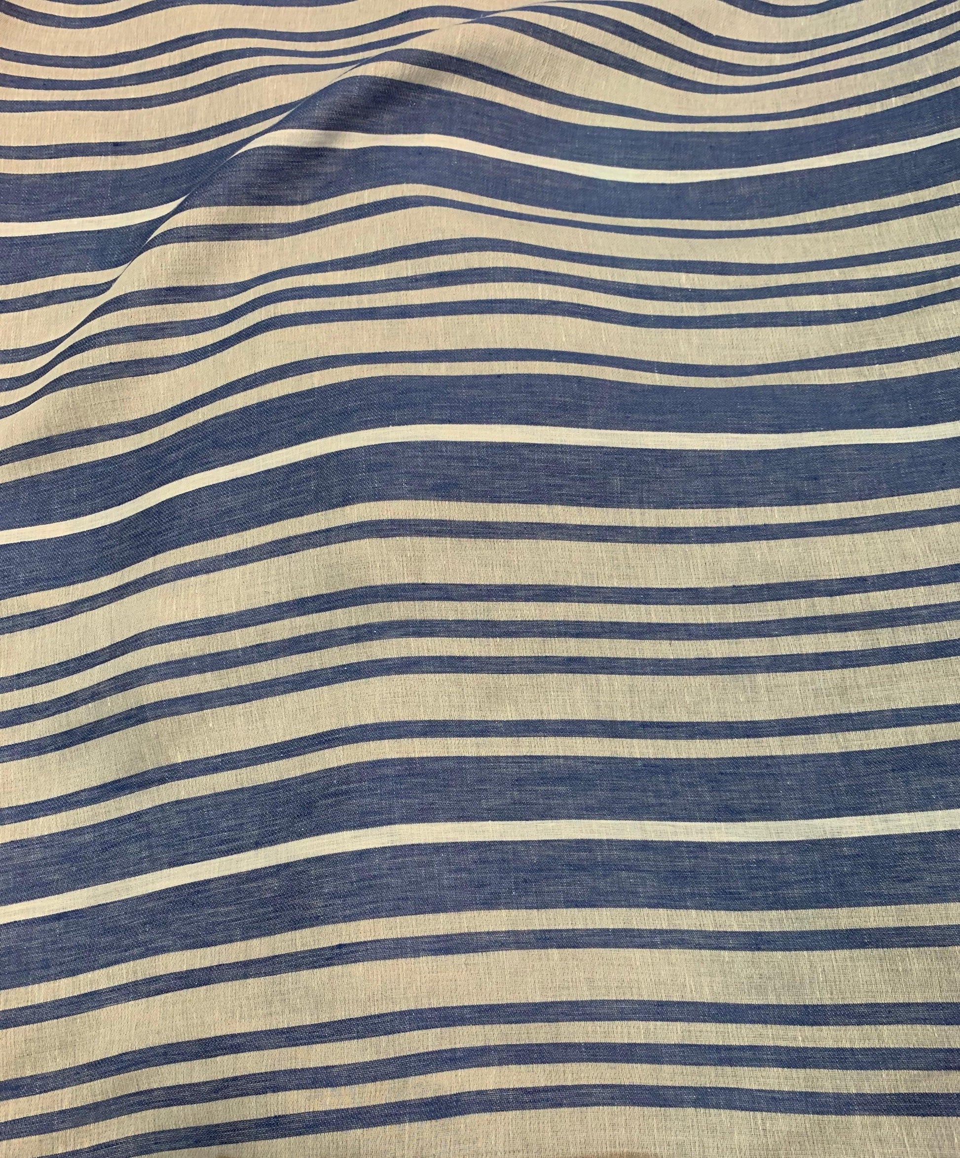 Carolina Blue and White Striped Italian Linen - Prime Fabrics