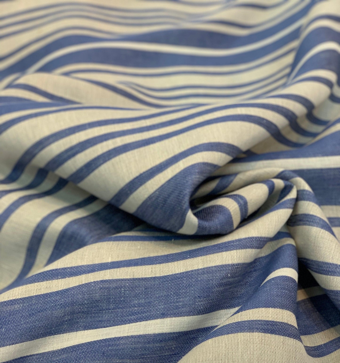 Carolina Blue and White Striped Italian Linen - Prime Fabrics