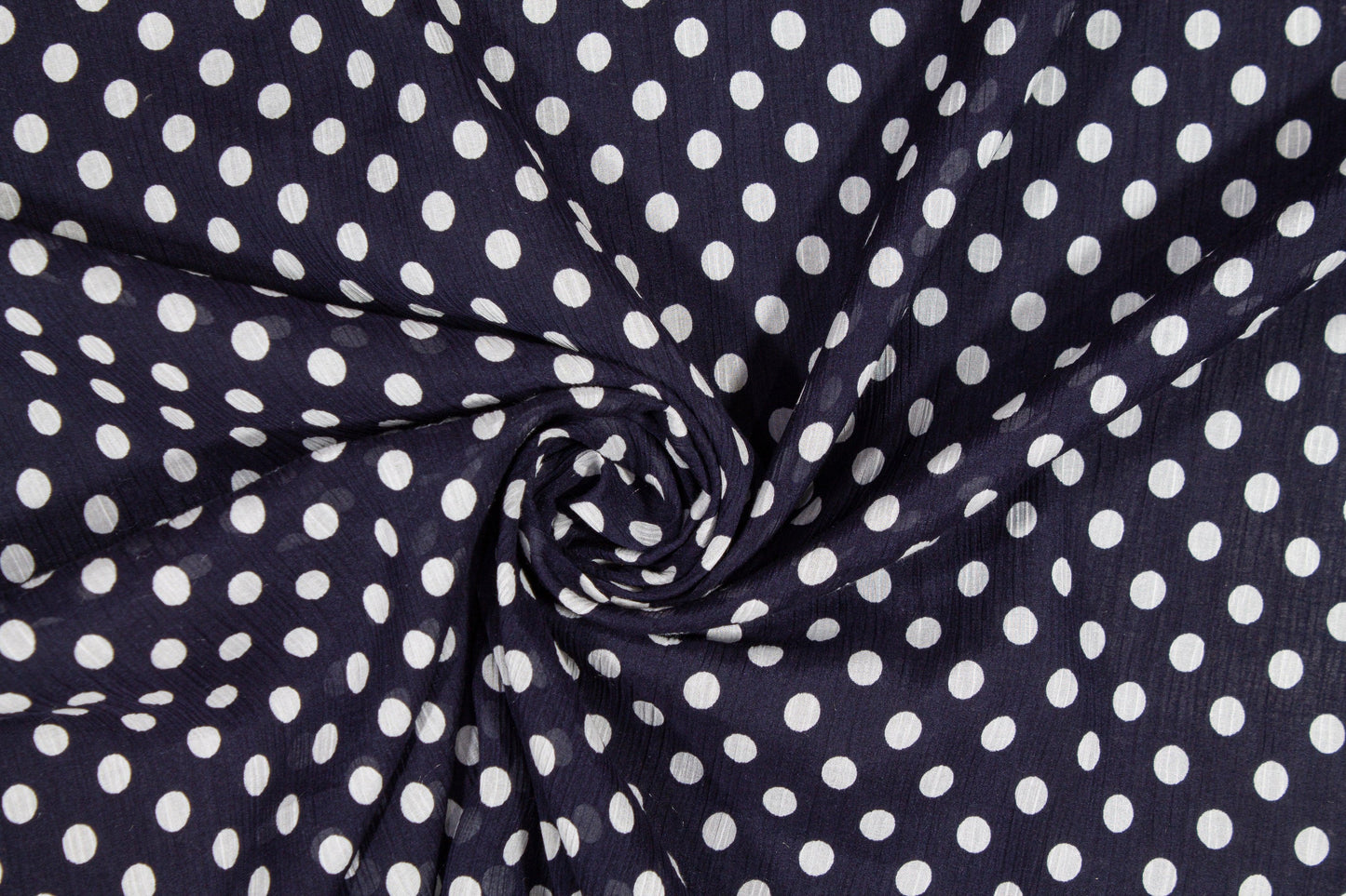 Polka Dot Crinkled Viscose Silk Chiffon - Navy and White - Prime Fabrics