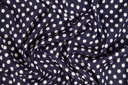 Polka Dot Crinkled Viscose Silk Chiffon - Navy and White - Prime Fabrics