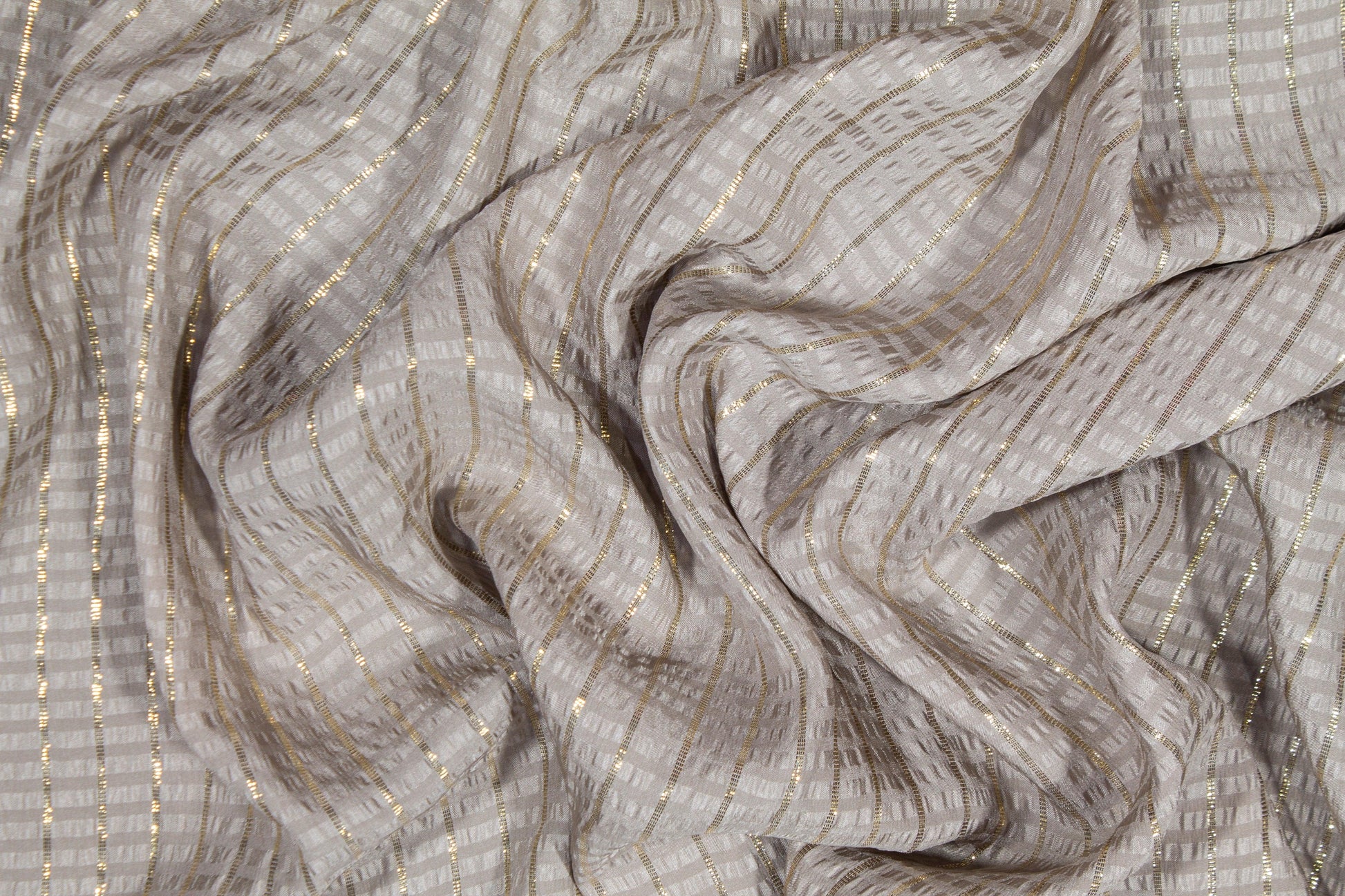 Metallic Striped Silk Jacquard - Taupe and Gold - Prime Fabrics