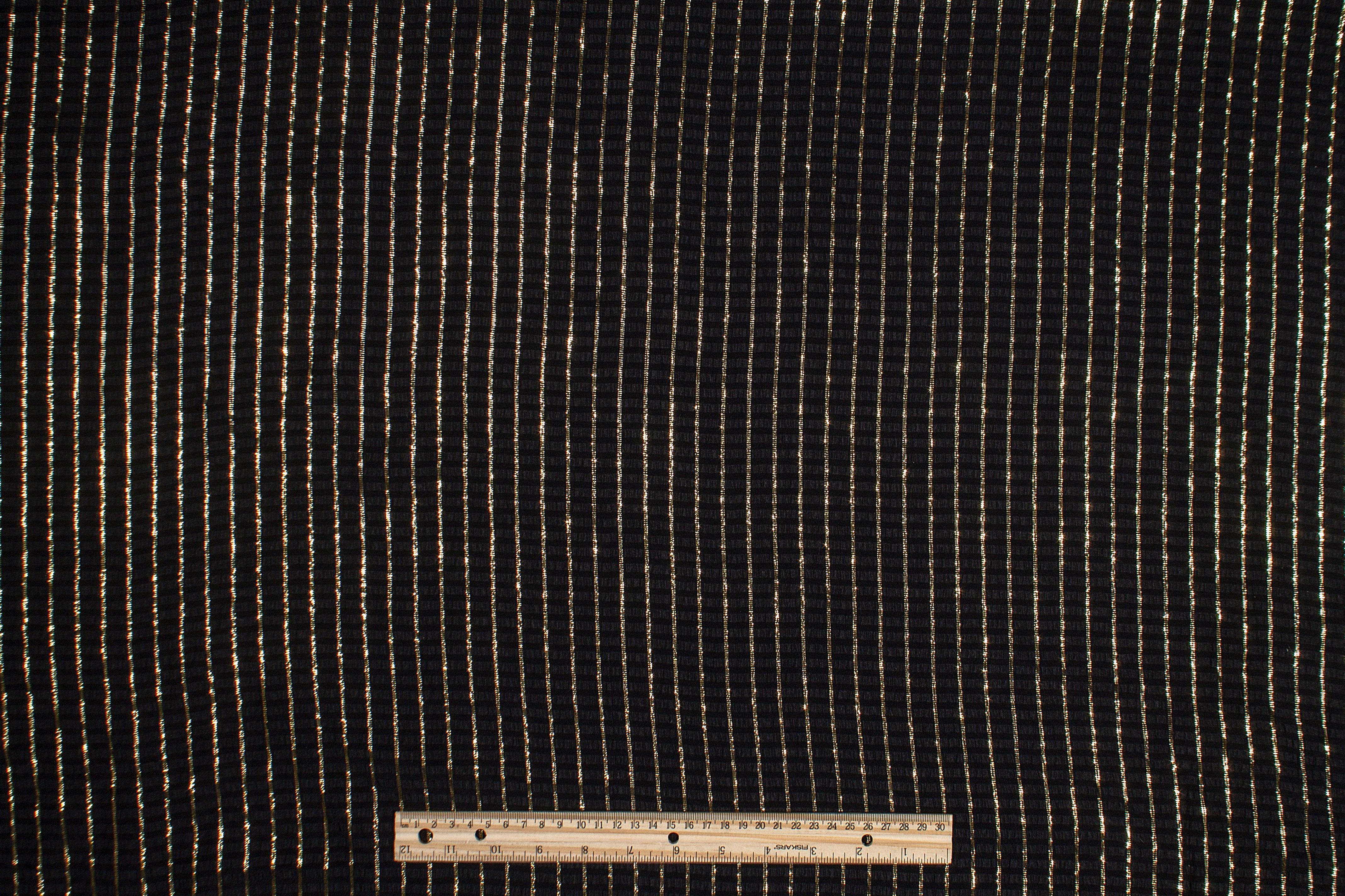 Striped Metallic Silk Jacquard - Black and Gold - Prime Fabrics
