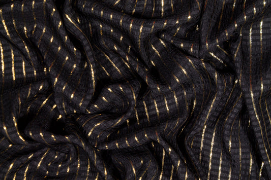 Striped Metallic Silk Jacquard - Black and Gold - Prime Fabrics