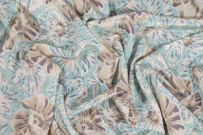 Floral Silk Crepe De Chine - Turquoise and Khaki - Prime Fabrics