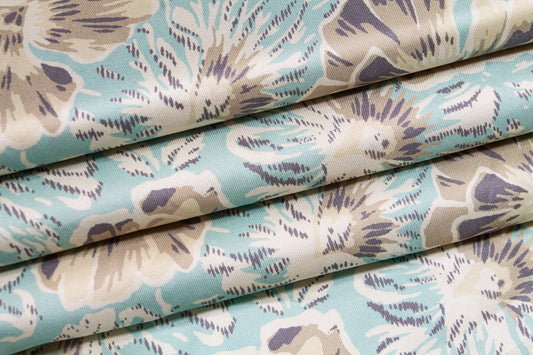 Floral Silk Twill - Turquoise Khaki - Prime Fabrics