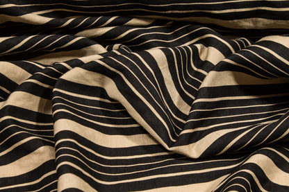 Black and Tan Striped Cotton Twill Shirting - Prime Fabrics