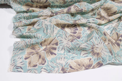 Floral Silk Crepe De Chine - Turquoise and Khaki - Prime Fabrics