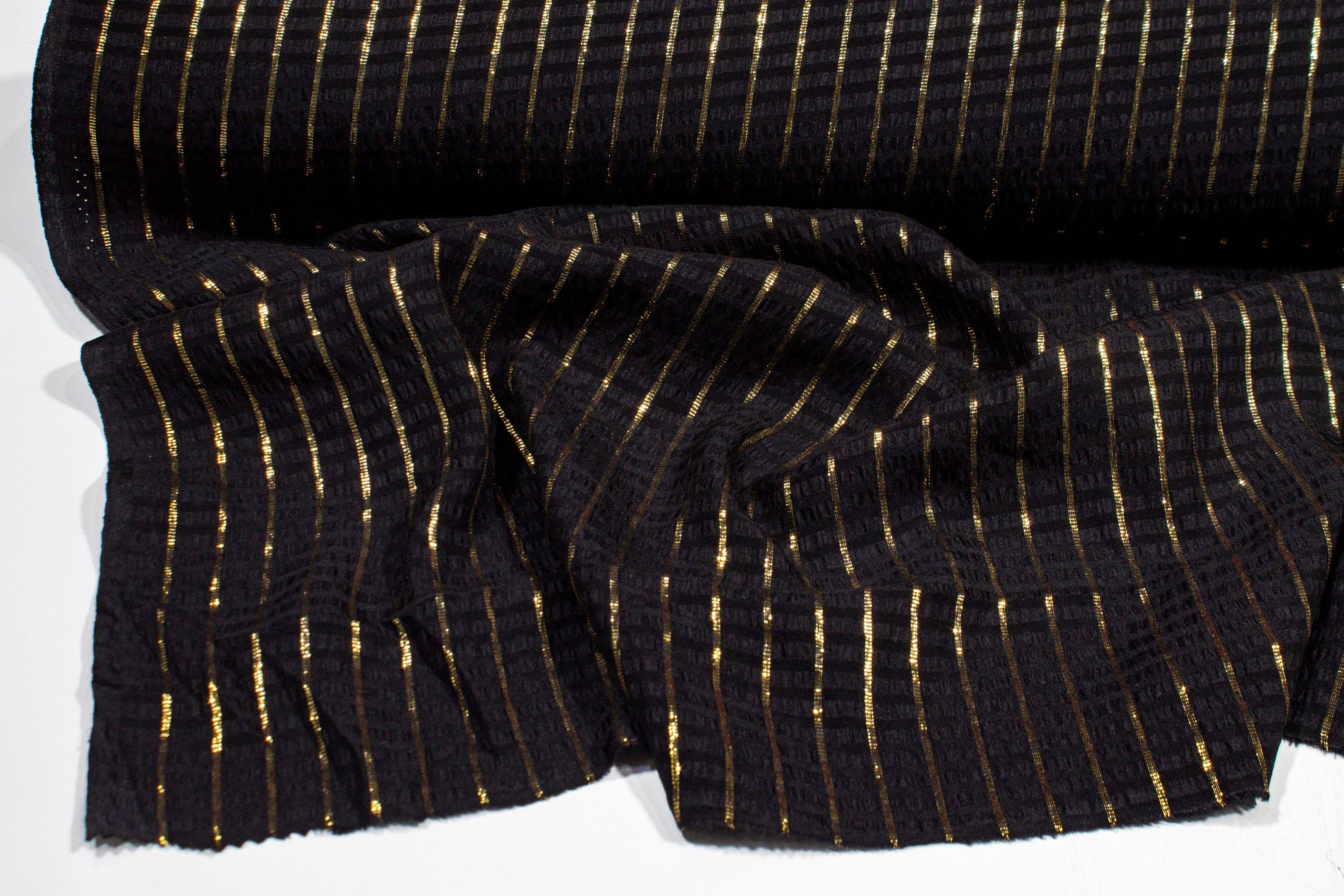 Striped Metallic Silk Jacquard - Black and Gold - Prime Fabrics