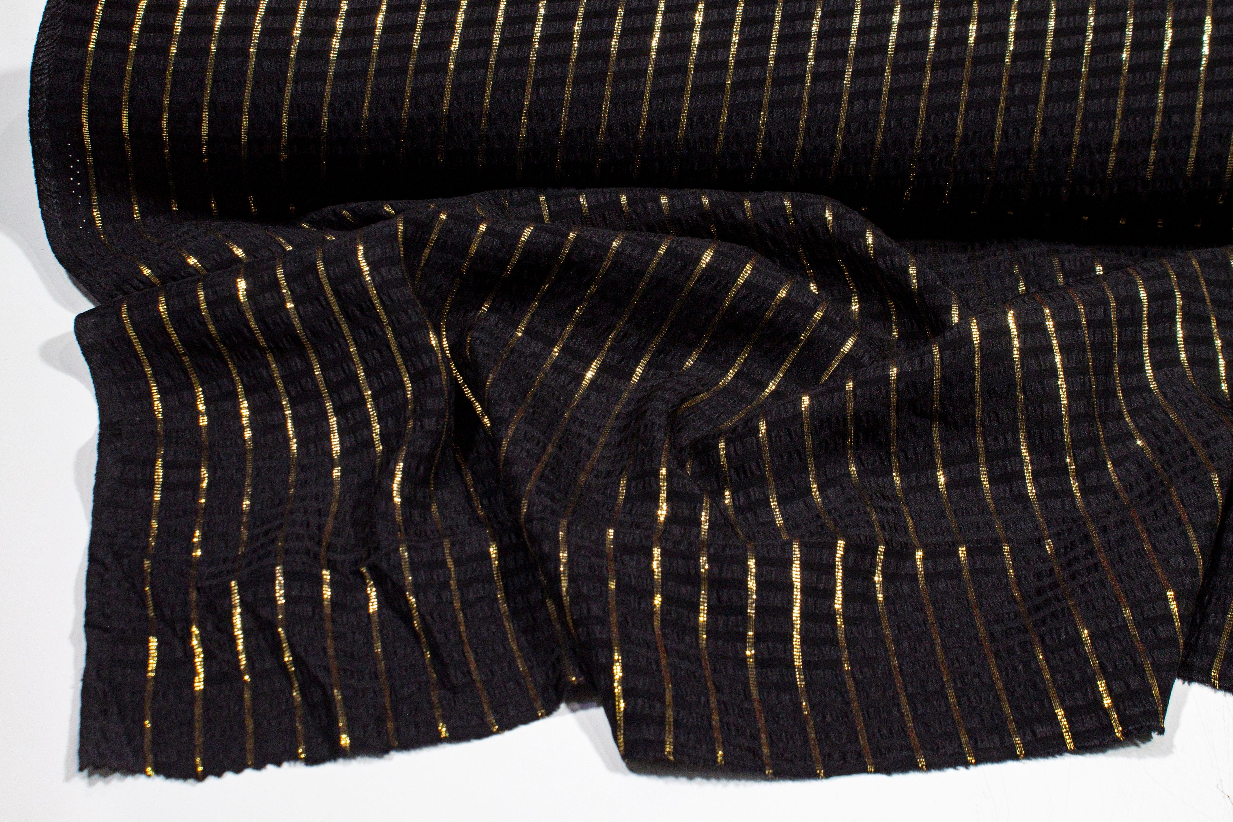 Striped Metallic Silk Jacquard - Black and Gold - Prime Fabrics