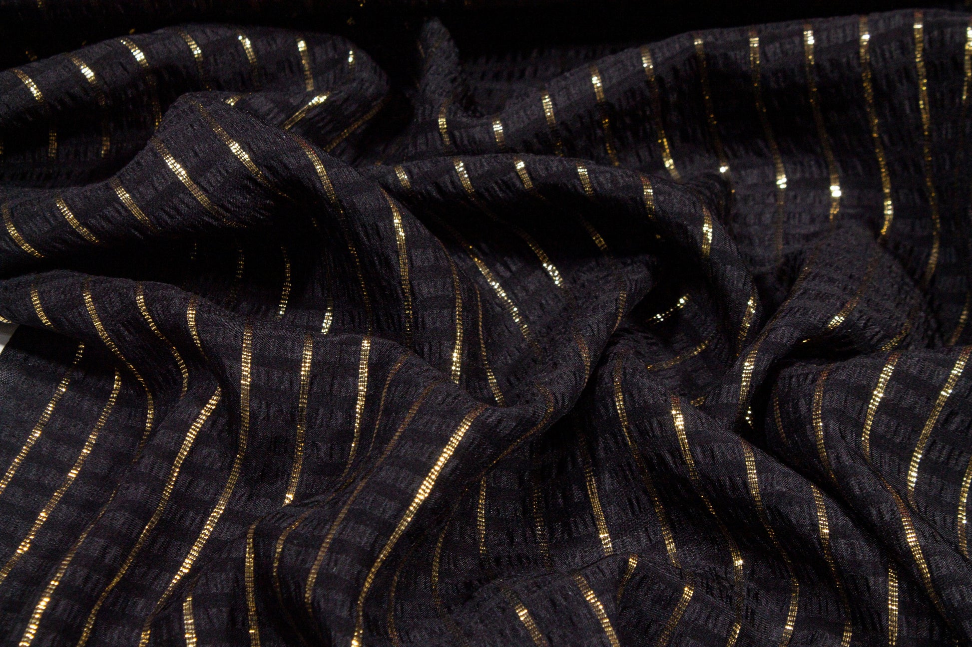 Striped Metallic Silk Jacquard - Black and Gold - Prime Fabrics