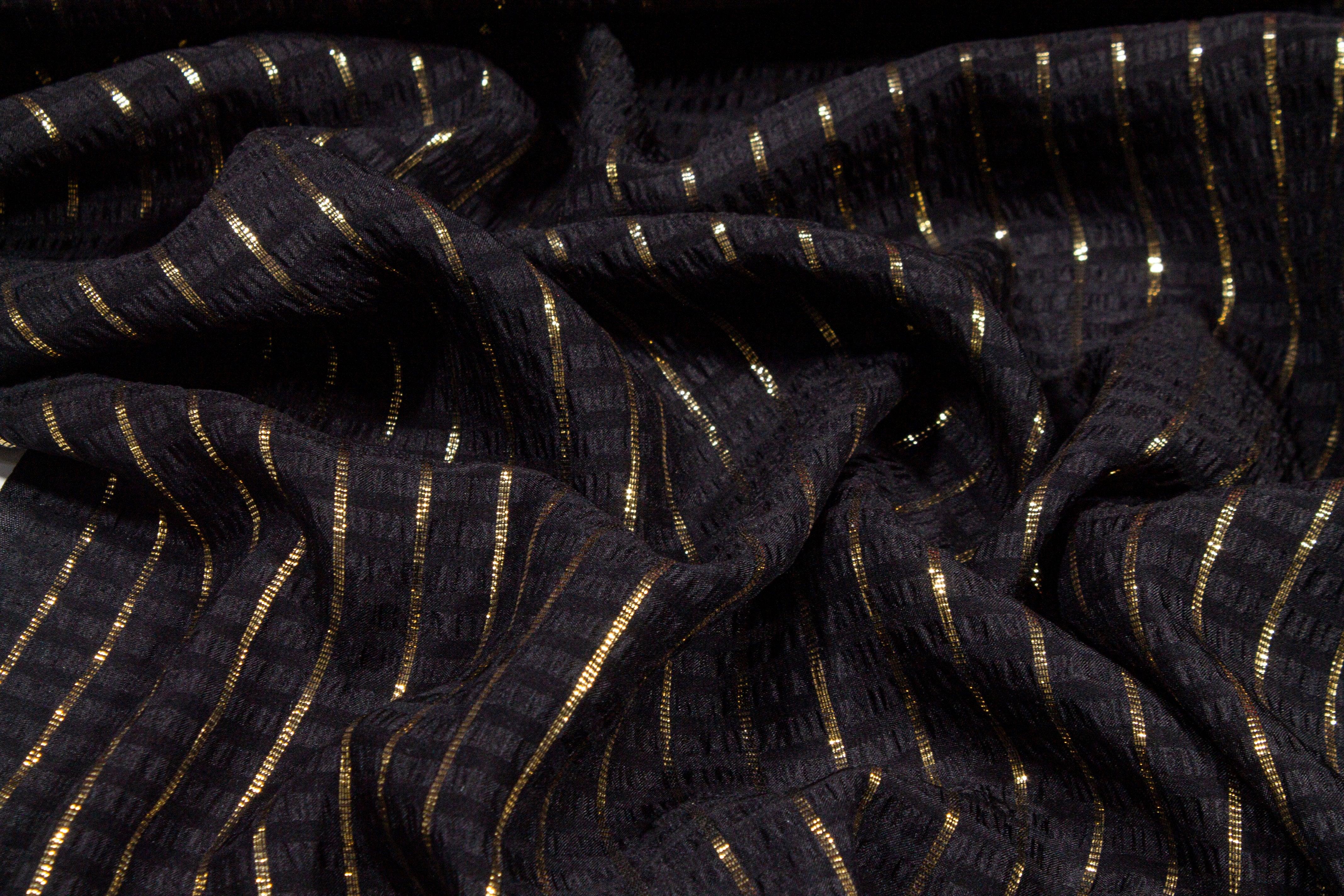 Striped Metallic Silk Jacquard - Black and Gold - Prime Fabrics