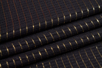 Striped Metallic Silk Jacquard - Black and Gold - Prime Fabrics