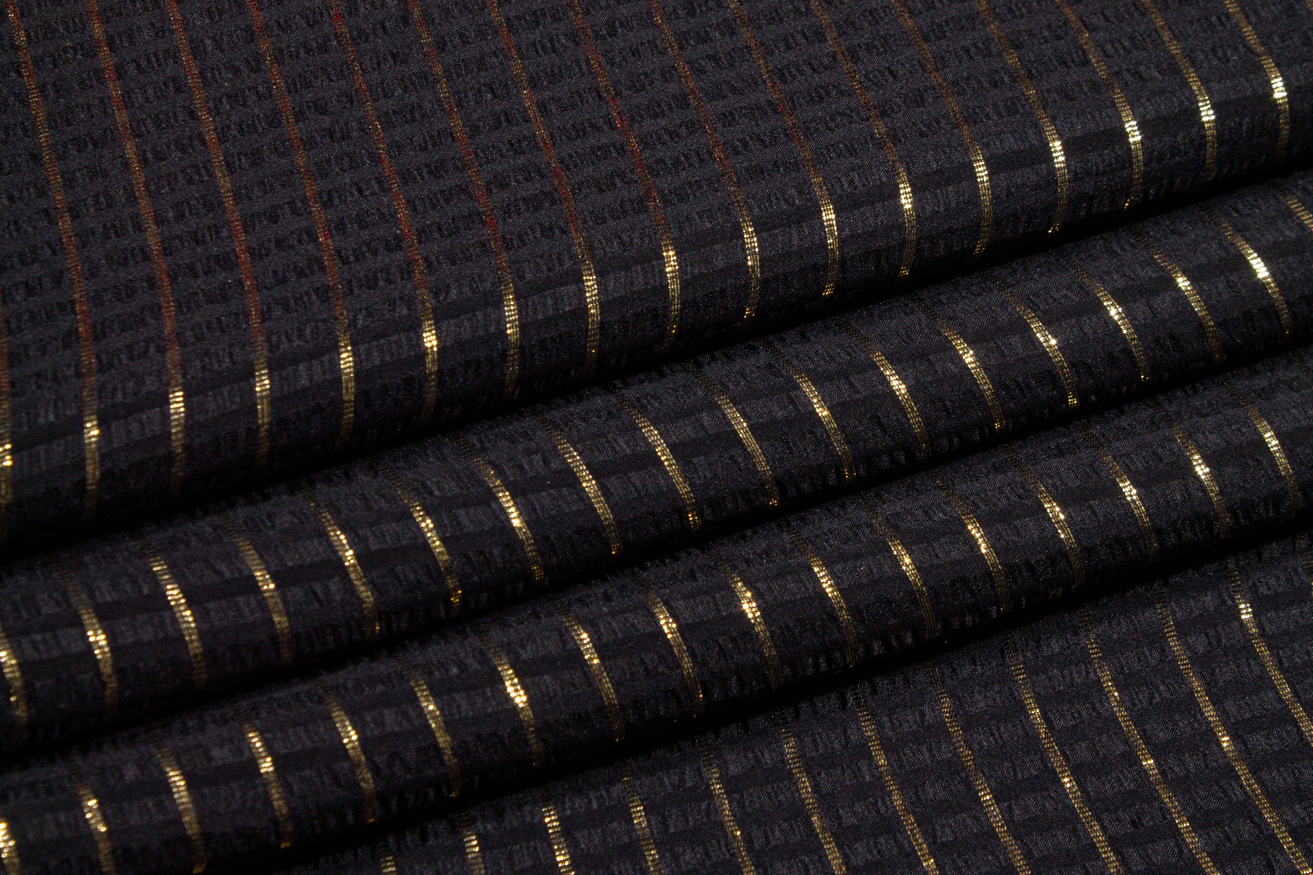 Striped Metallic Silk Jacquard - Black and Gold - Prime Fabrics
