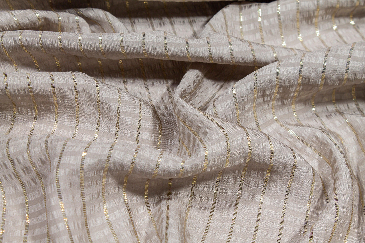 Metallic Striped Silk Jacquard - Taupe and Gold - Prime Fabrics