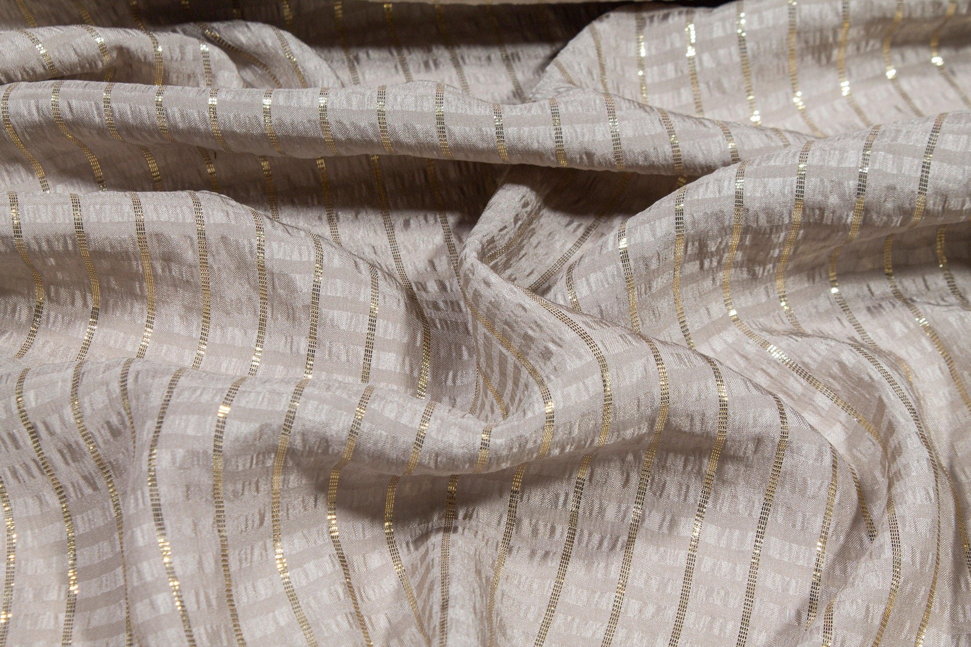 Metallic Striped Silk Jacquard - Taupe and Gold - Prime Fabrics