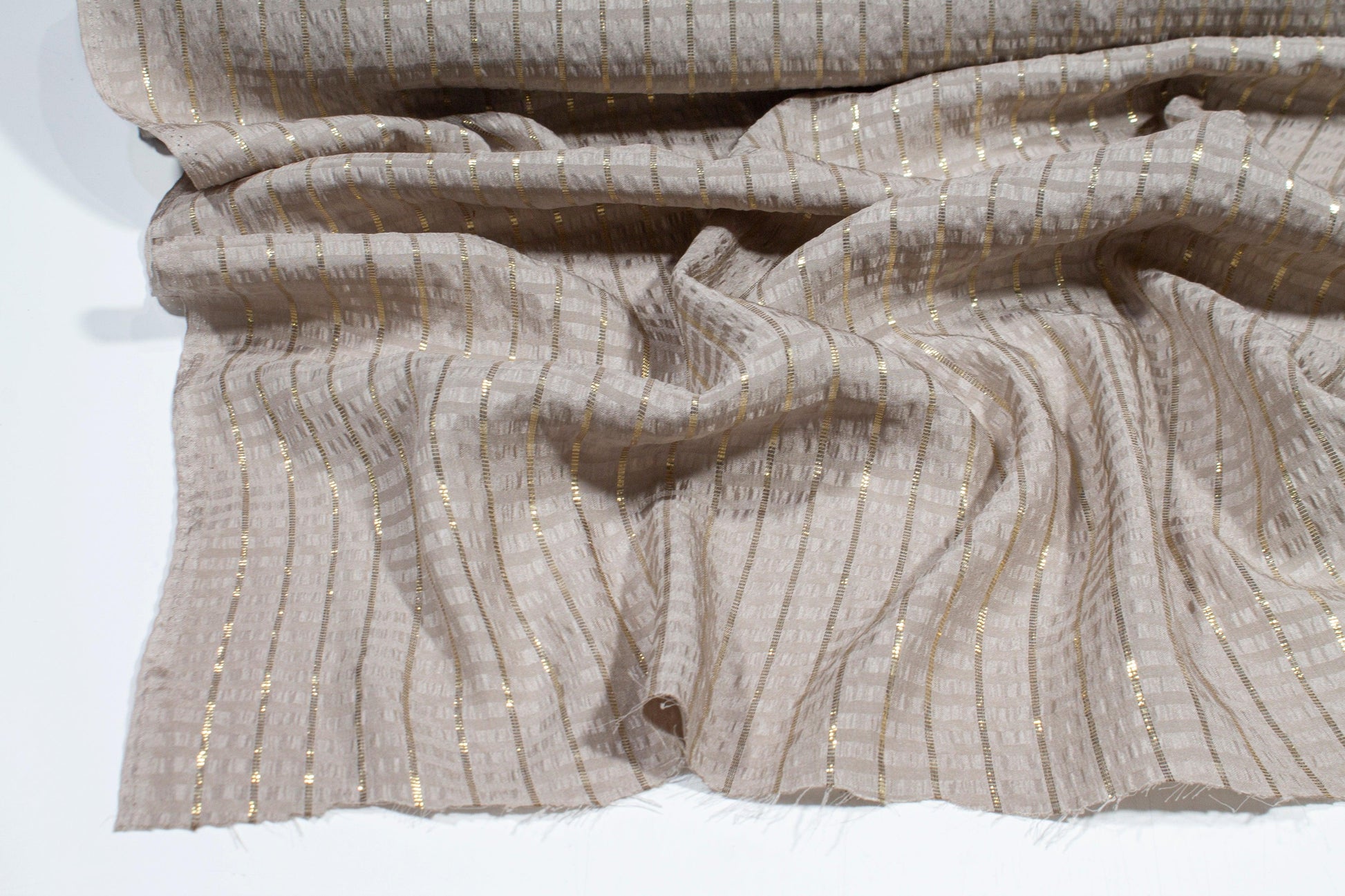 Metallic Striped Silk Jacquard - Taupe and Gold - Prime Fabrics