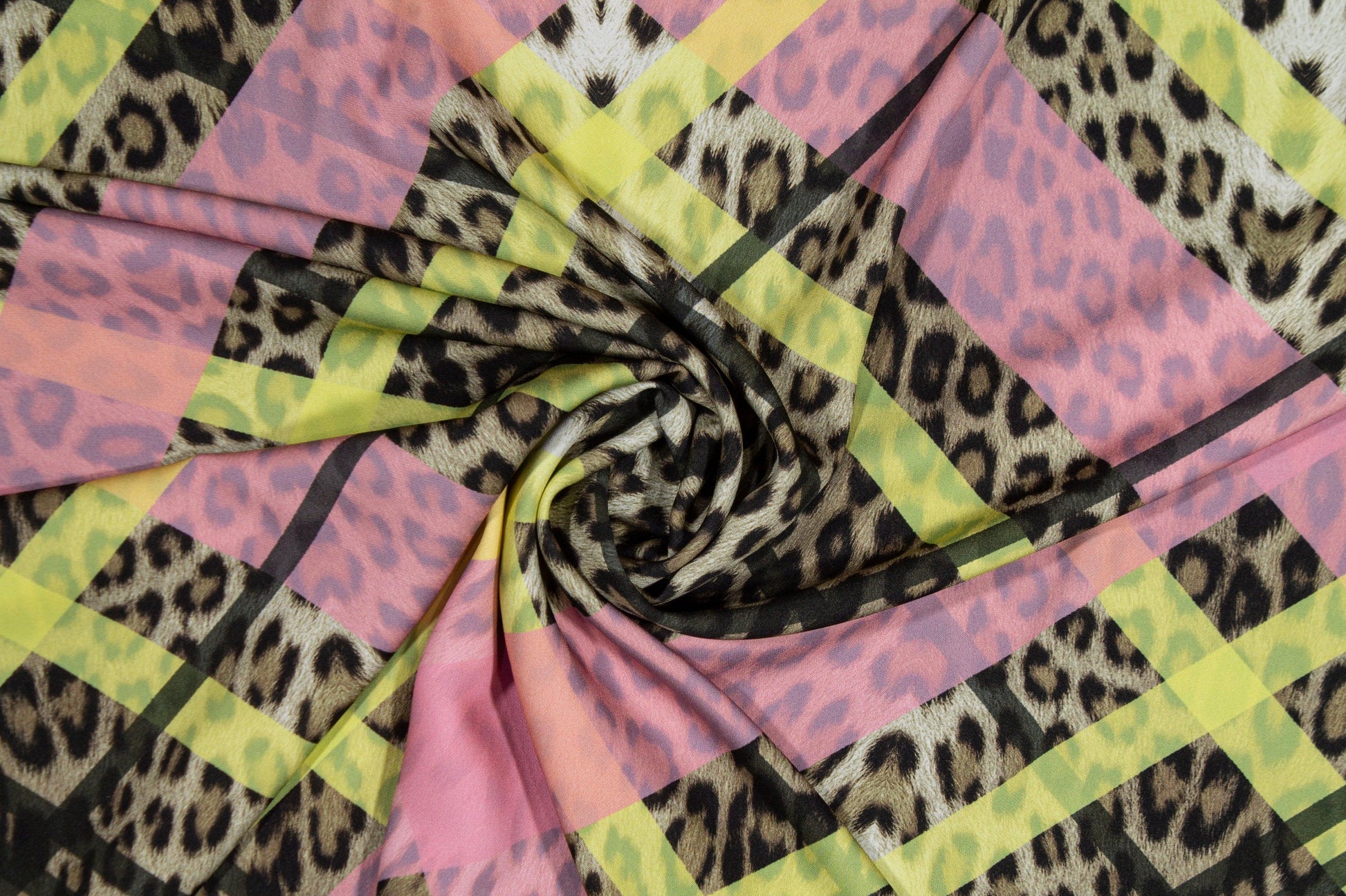 Roberto Cavalli - Pink and Yellow Leopard Viscose Crepe - Prime Fabrics