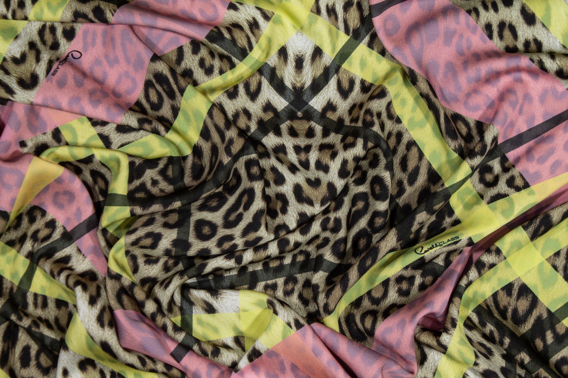 Roberto Cavalli - Pink and Yellow Leopard Viscose Crepe - Prime Fabrics