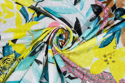Roberto Cavalli - Multicolor Animal Floral Cotton Voile - Prime Fabrics