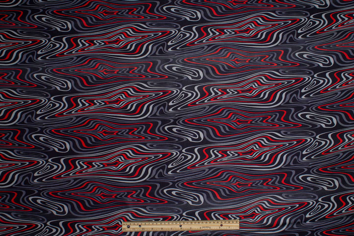 Gray and Red Wavy Italian Silk Twill - Prime Fabrics