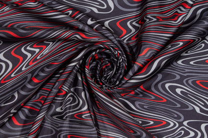 Gray and Red Wavy Italian Silk Twill - Prime Fabrics