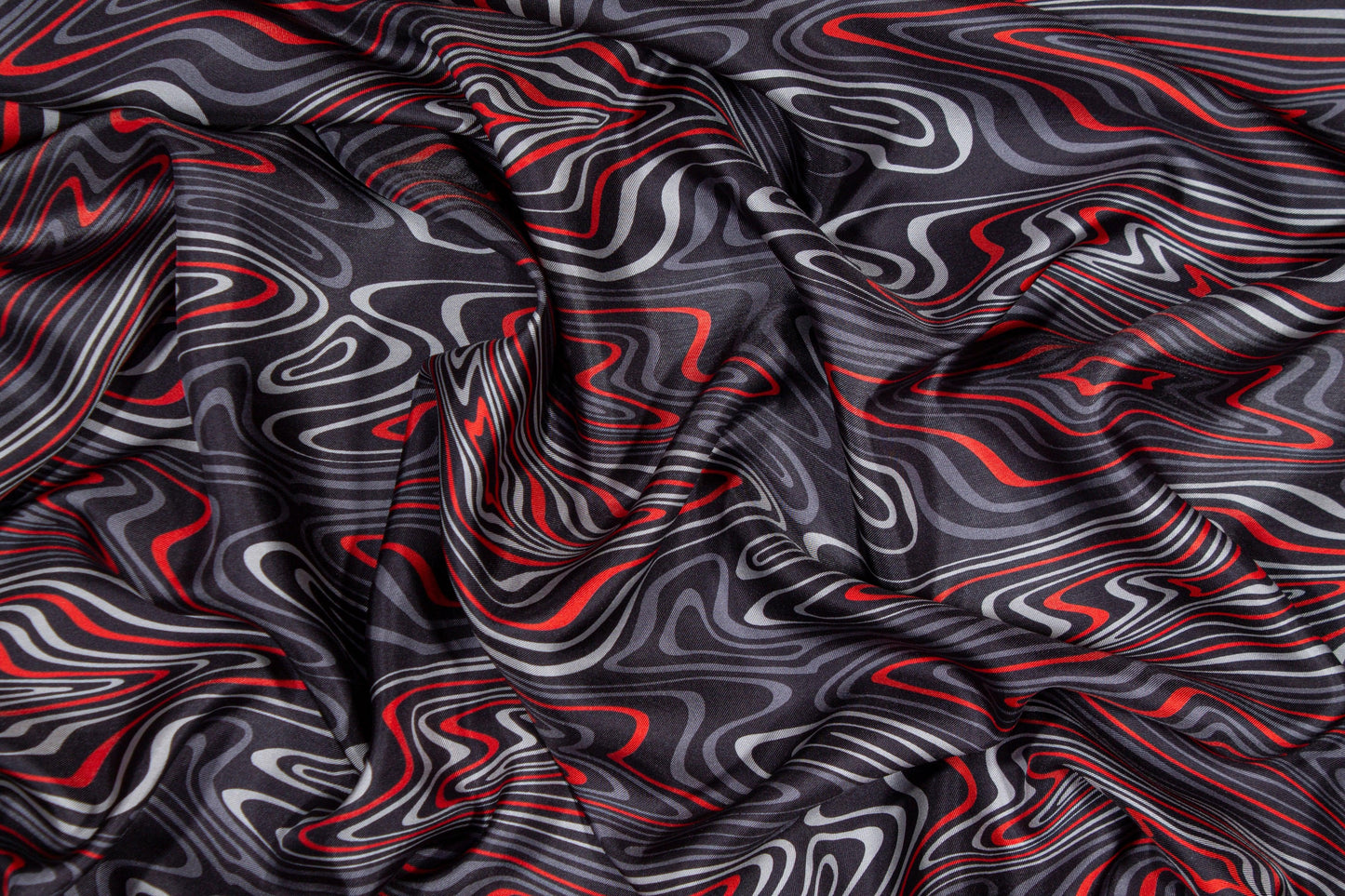 Gray and Red Wavy Italian Silk Twill - Prime Fabrics