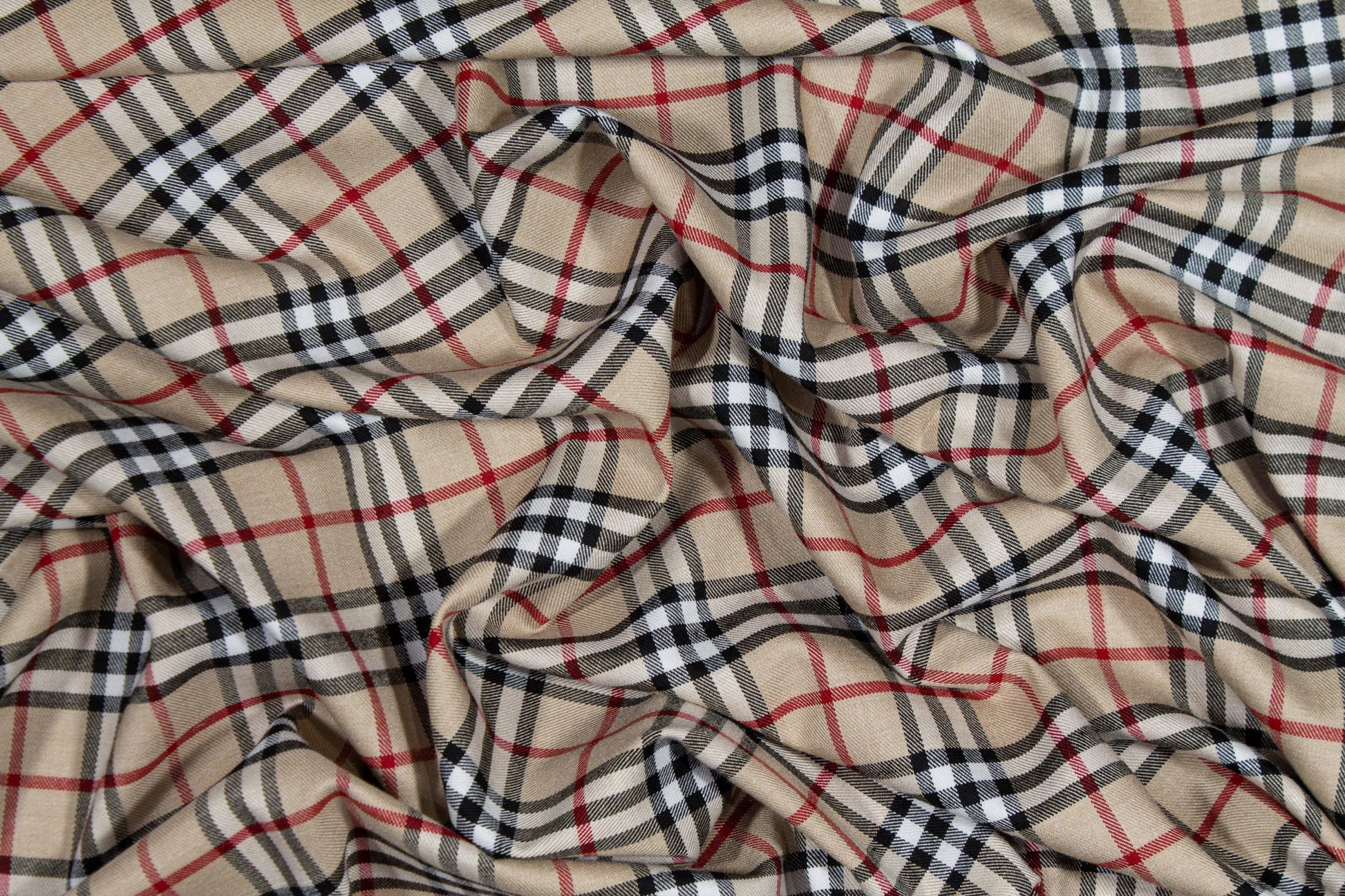 Tan Plaid Poly Viscose Suiting - Prime Fabrics