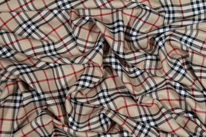 Tan Plaid Poly Viscose Suiting - Prime Fabrics