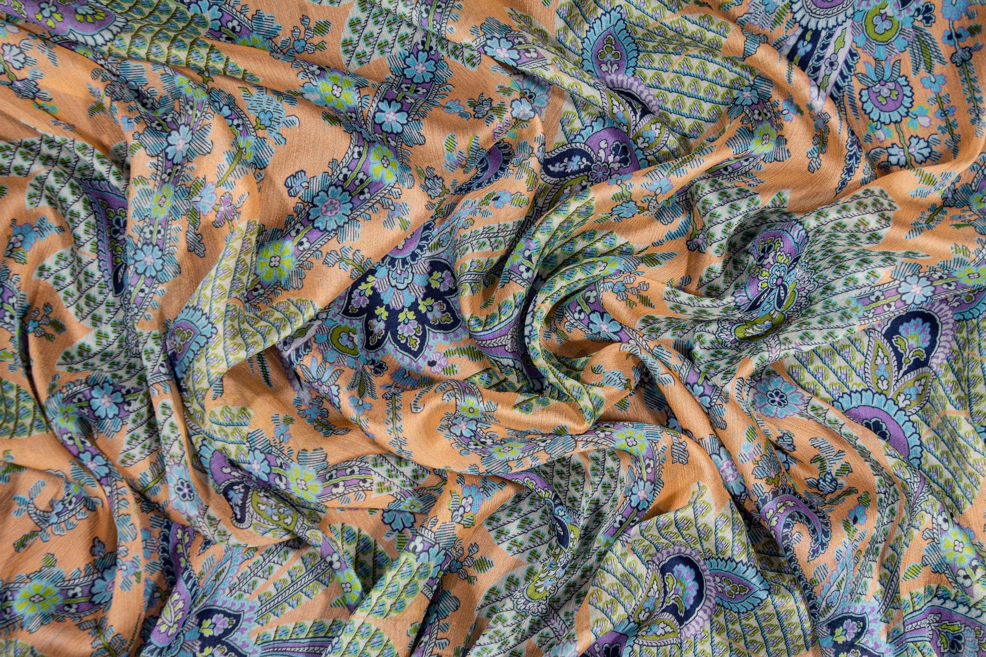 Peach Silk Crinkled Chiffon - Prime Fabrics