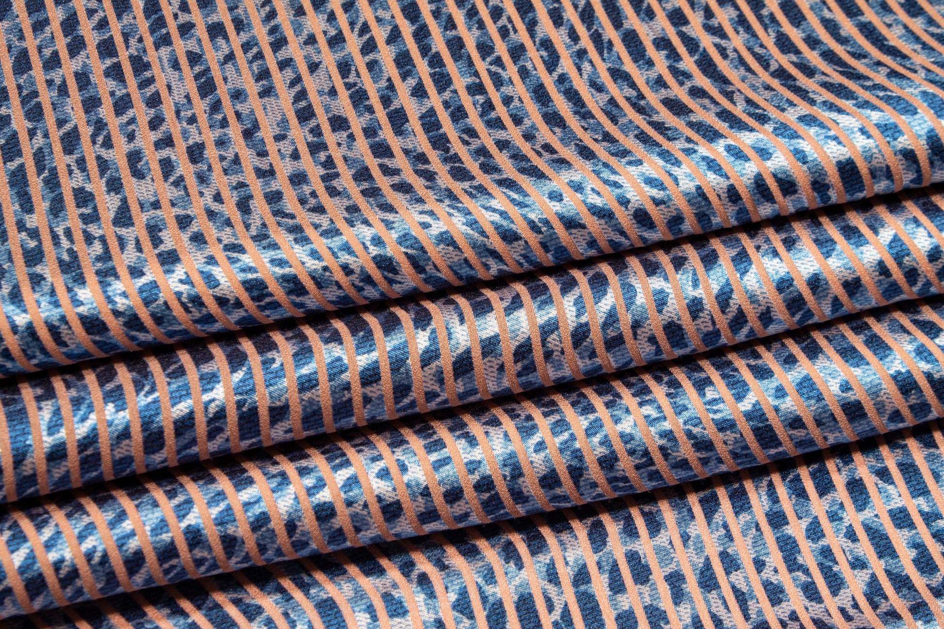 Peach and Blue Striped Polyester Burnout - Prime Fabrics