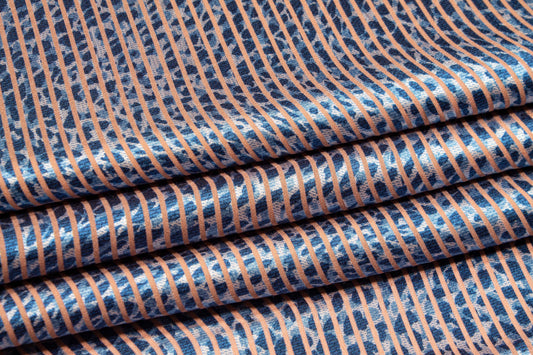 Peach and Blue Striped Polyester Burnout - Prime Fabrics