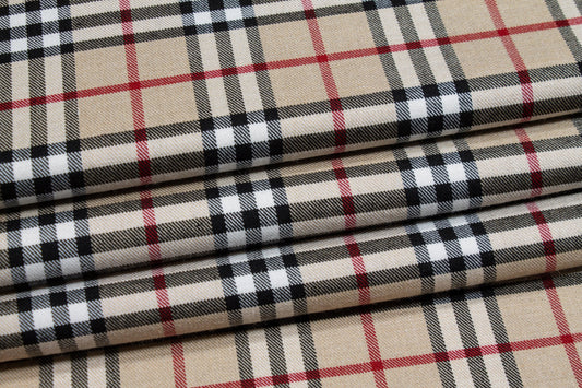 Tan Plaid Poly Viscose Suiting - Prime Fabrics