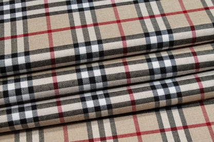 Tan Plaid Poly Viscose Suiting - Prime Fabrics