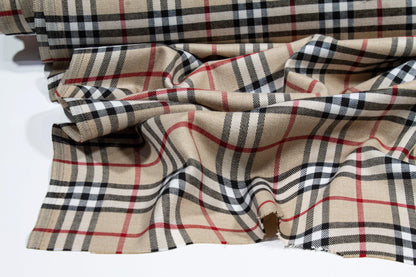 Tan Plaid Poly Viscose Suiting - Prime Fabrics