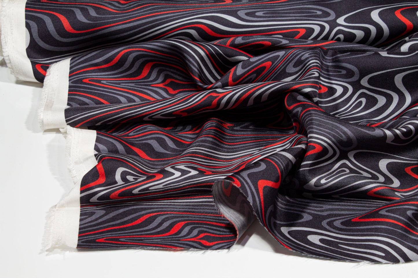 Gray and Red Wavy Italian Silk Twill - Prime Fabrics