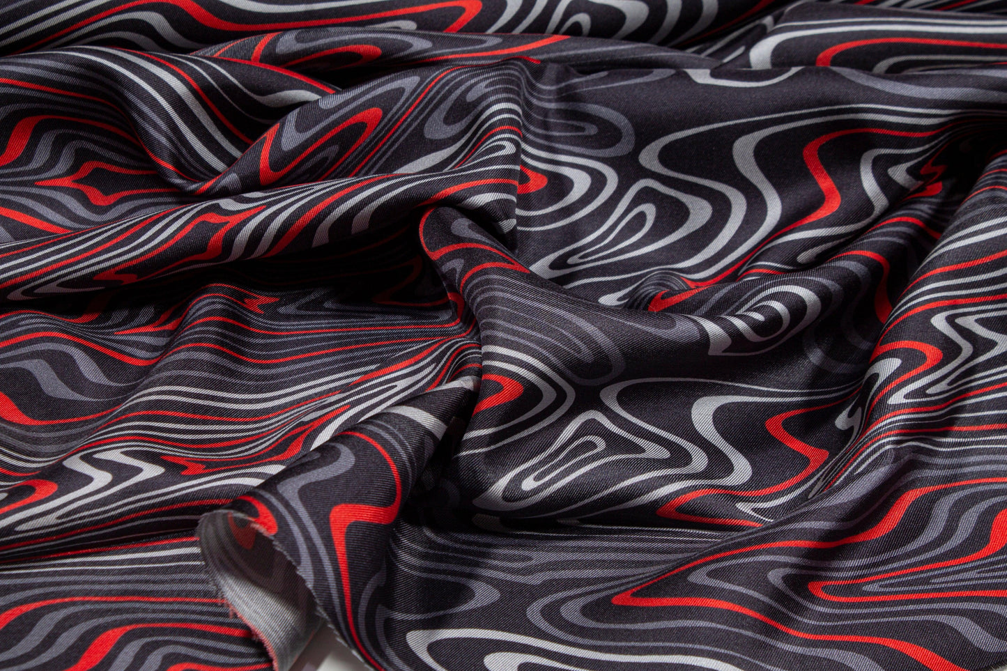 Gray and Red Wavy Italian Silk Twill - Prime Fabrics