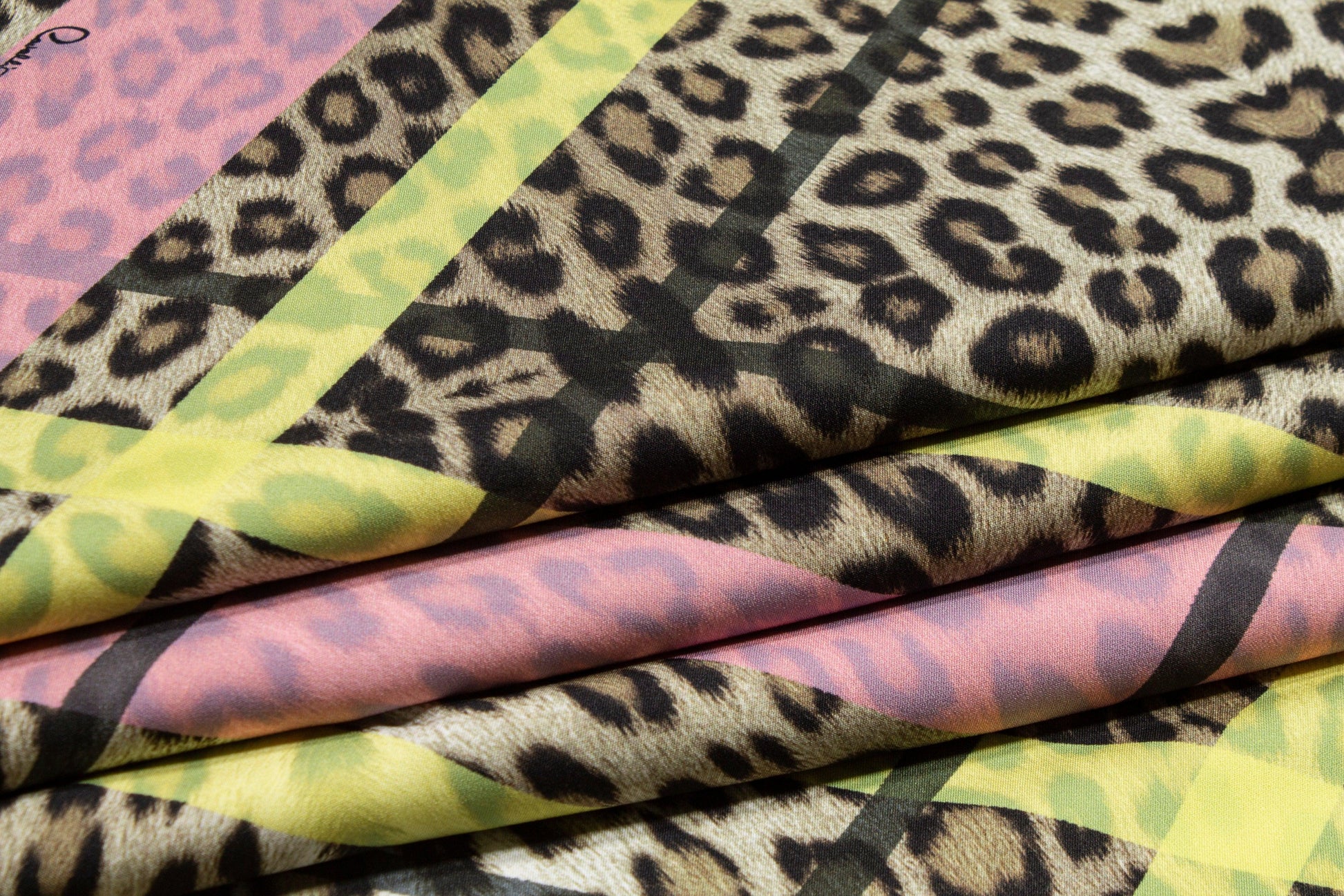 Roberto Cavalli - Pink and Yellow Leopard Viscose Crepe - Prime Fabrics