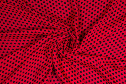 Polka Dot Silk Georgette - Red and Black - Prime Fabrics