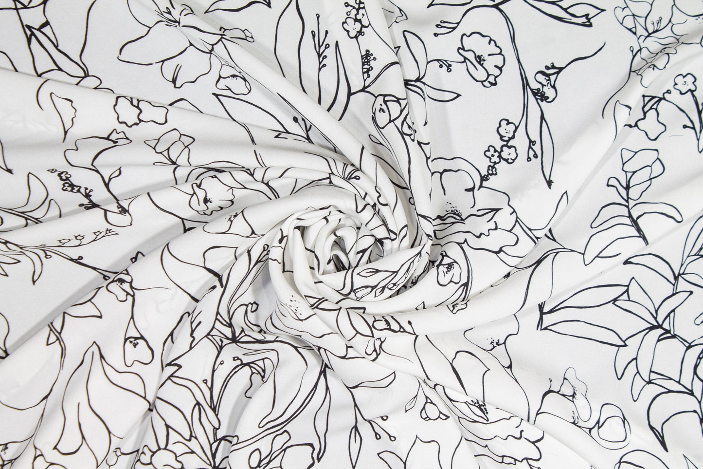 Floral Silk Crepe De Chine - Black and White - Prime Fabrics