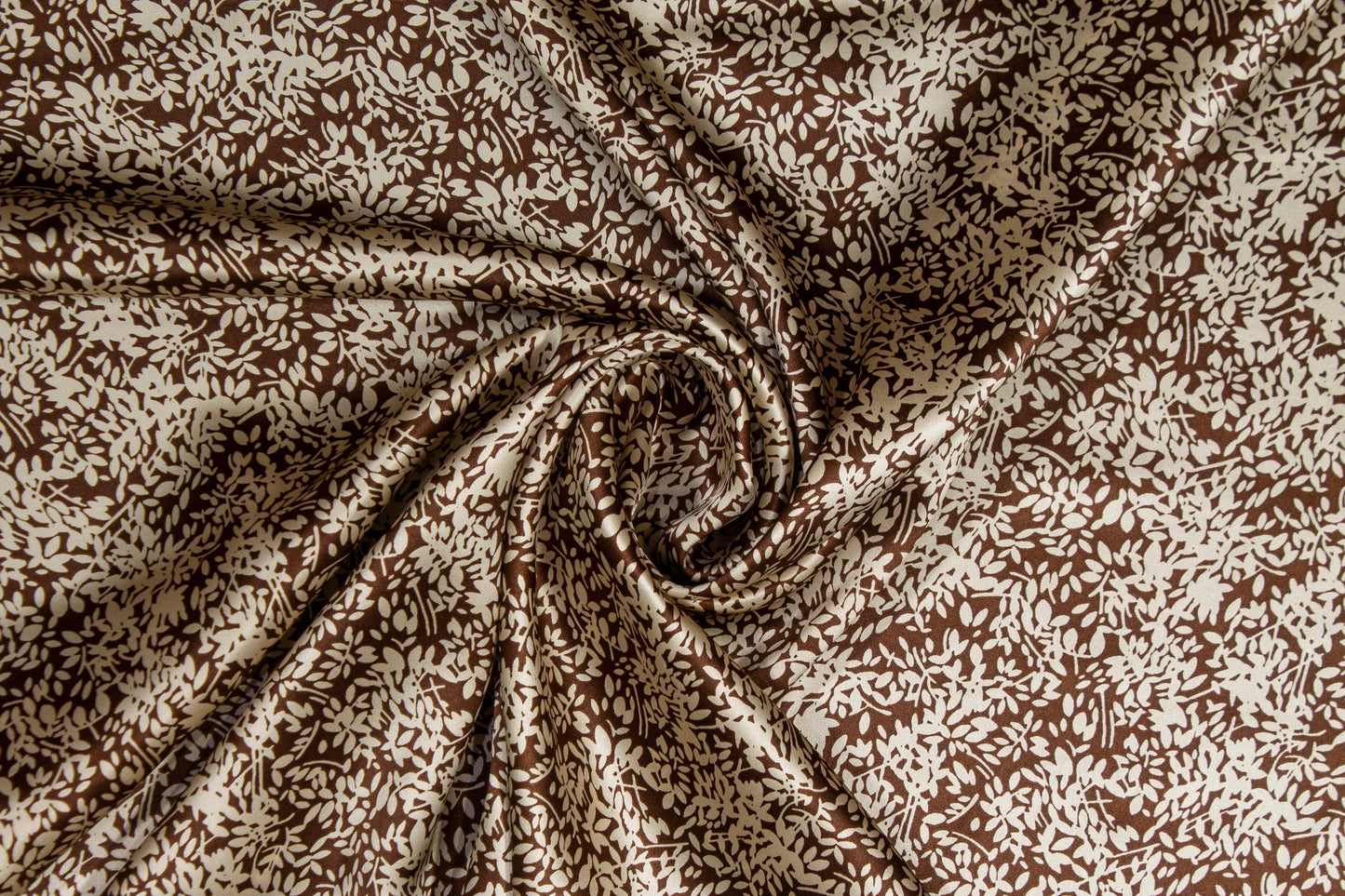 Floral Silk Charmeuse - Brown and Beige - Prime Fabrics