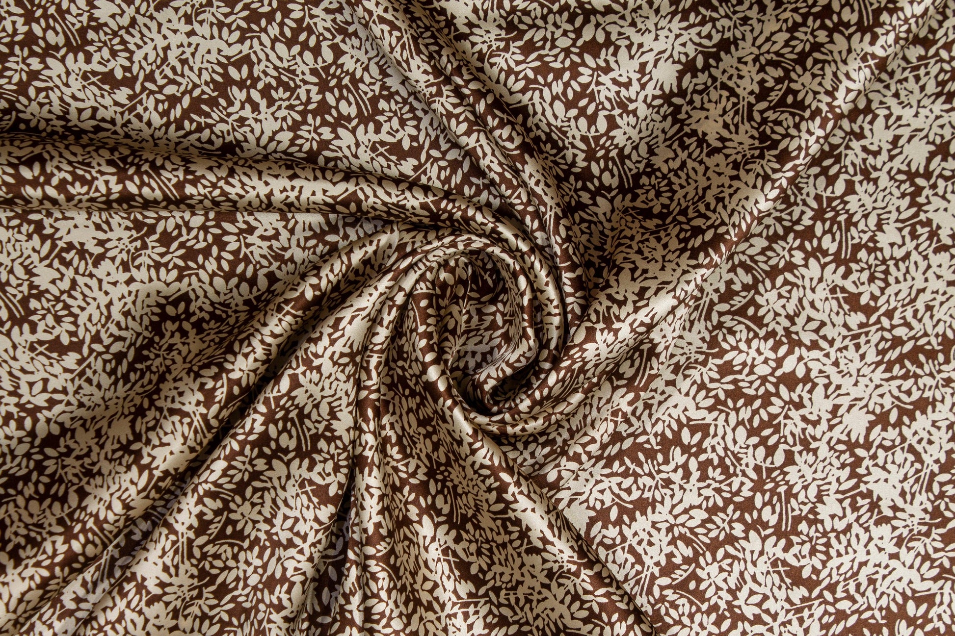 Floral Silk Charmeuse - Brown and Beige - Prime Fabrics