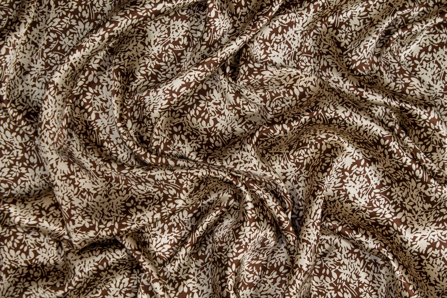 Floral Silk Charmeuse - Brown and Beige - Prime Fabrics