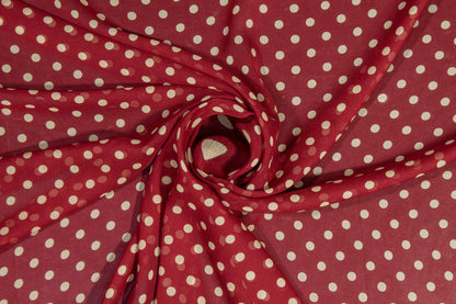 Polka Dot Silk Chiffon - Burgundy and Beige - Prime Fabrics