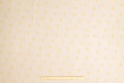 Crinkled Floral Silk Chiffon - Ivory, Yellow, Green - Prime Fabrics