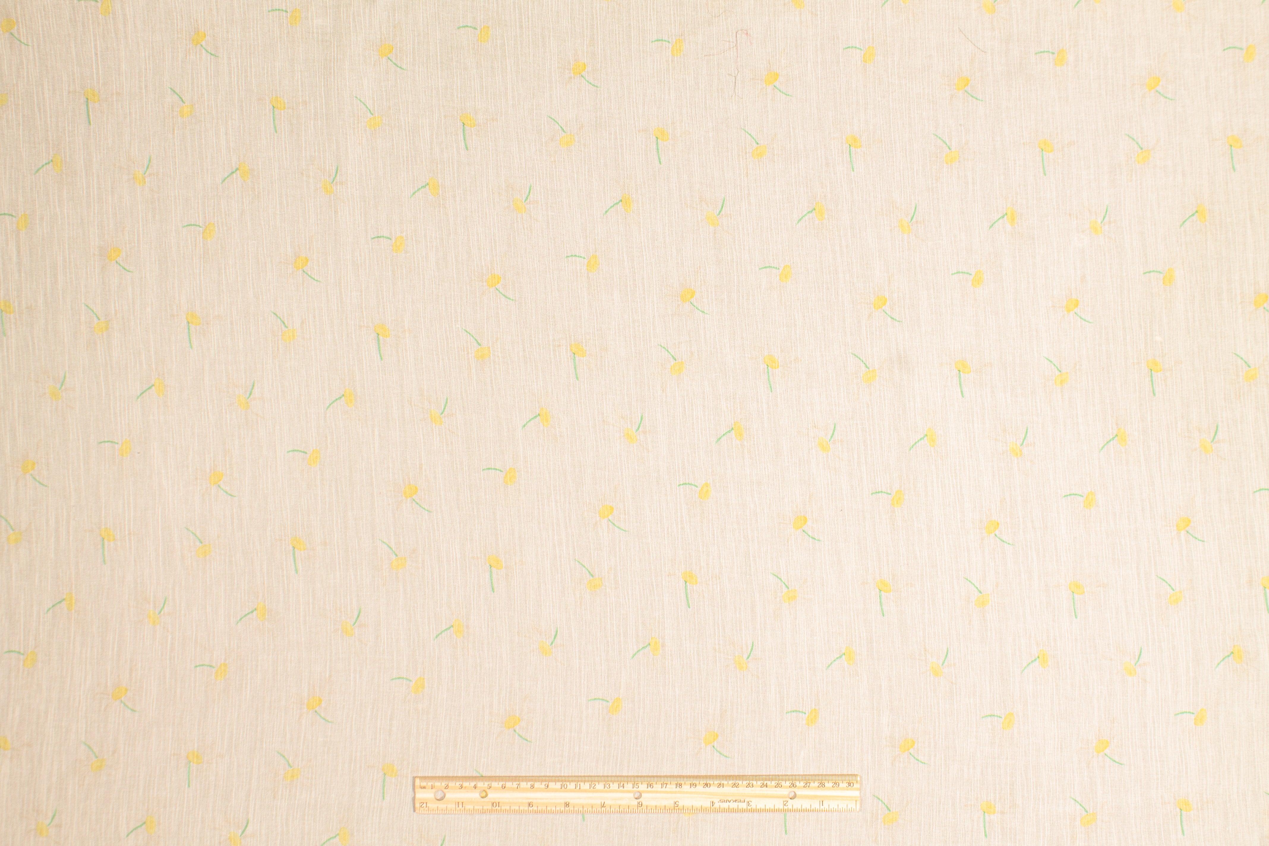 Crinkled Floral Silk Chiffon - Ivory, Yellow, Green - Prime Fabrics