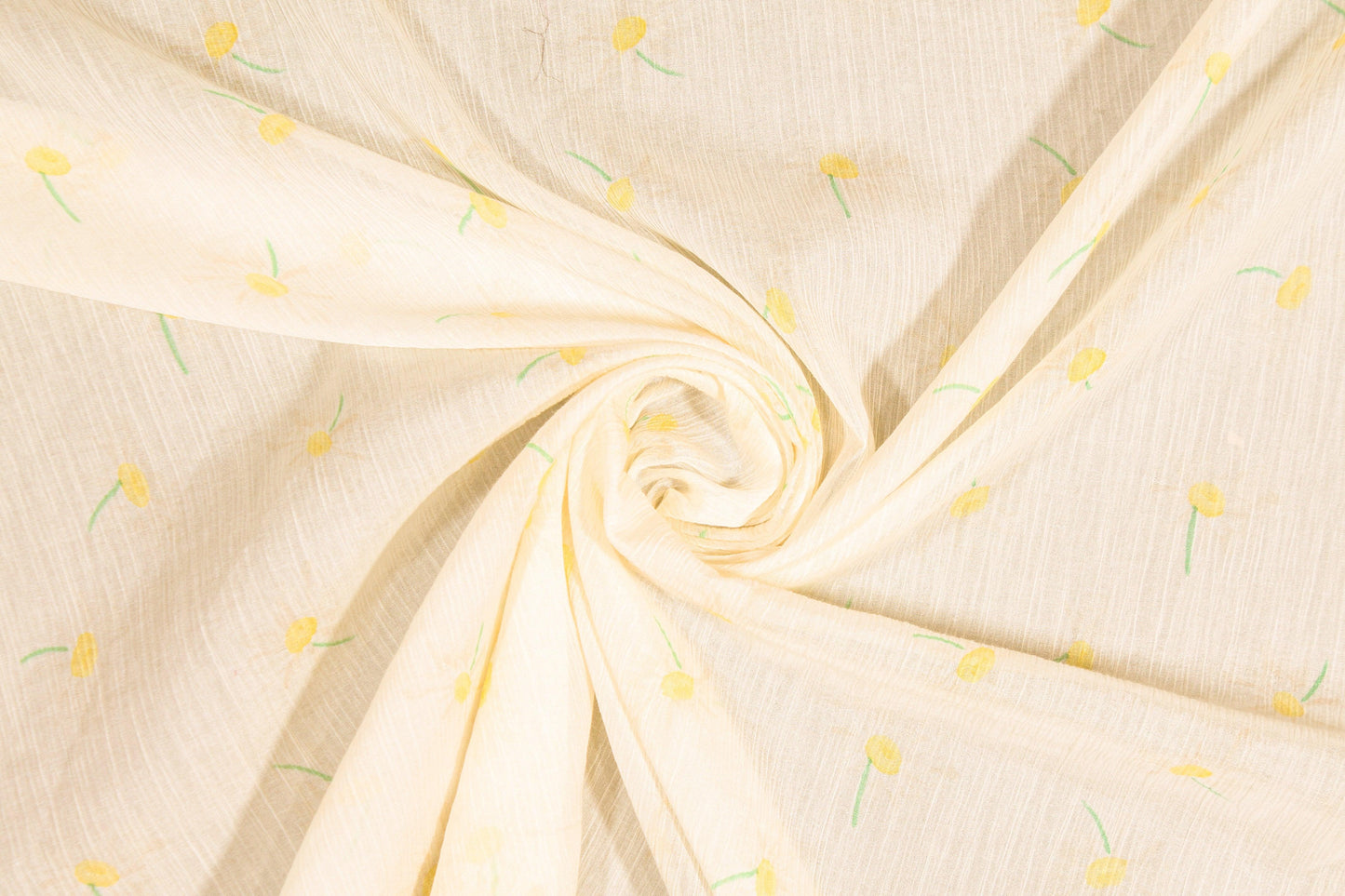 Crinkled Floral Silk Chiffon - Ivory, Yellow, Green - Prime Fabrics