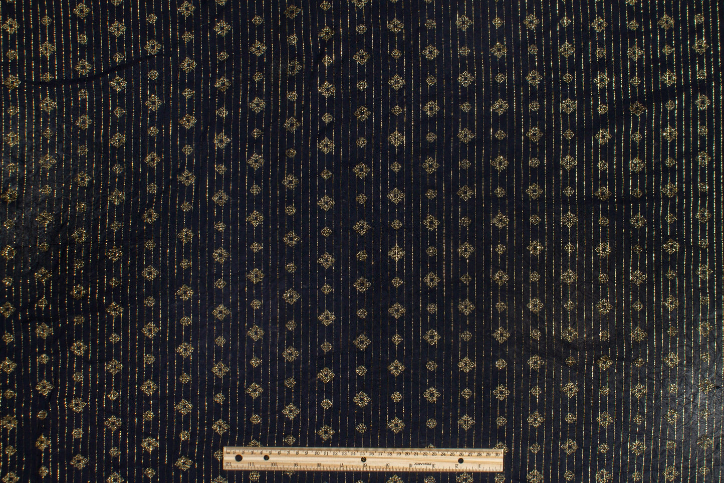 Striped Metallic Silk Chiffon - Navy and Gold - Prime Fabrics